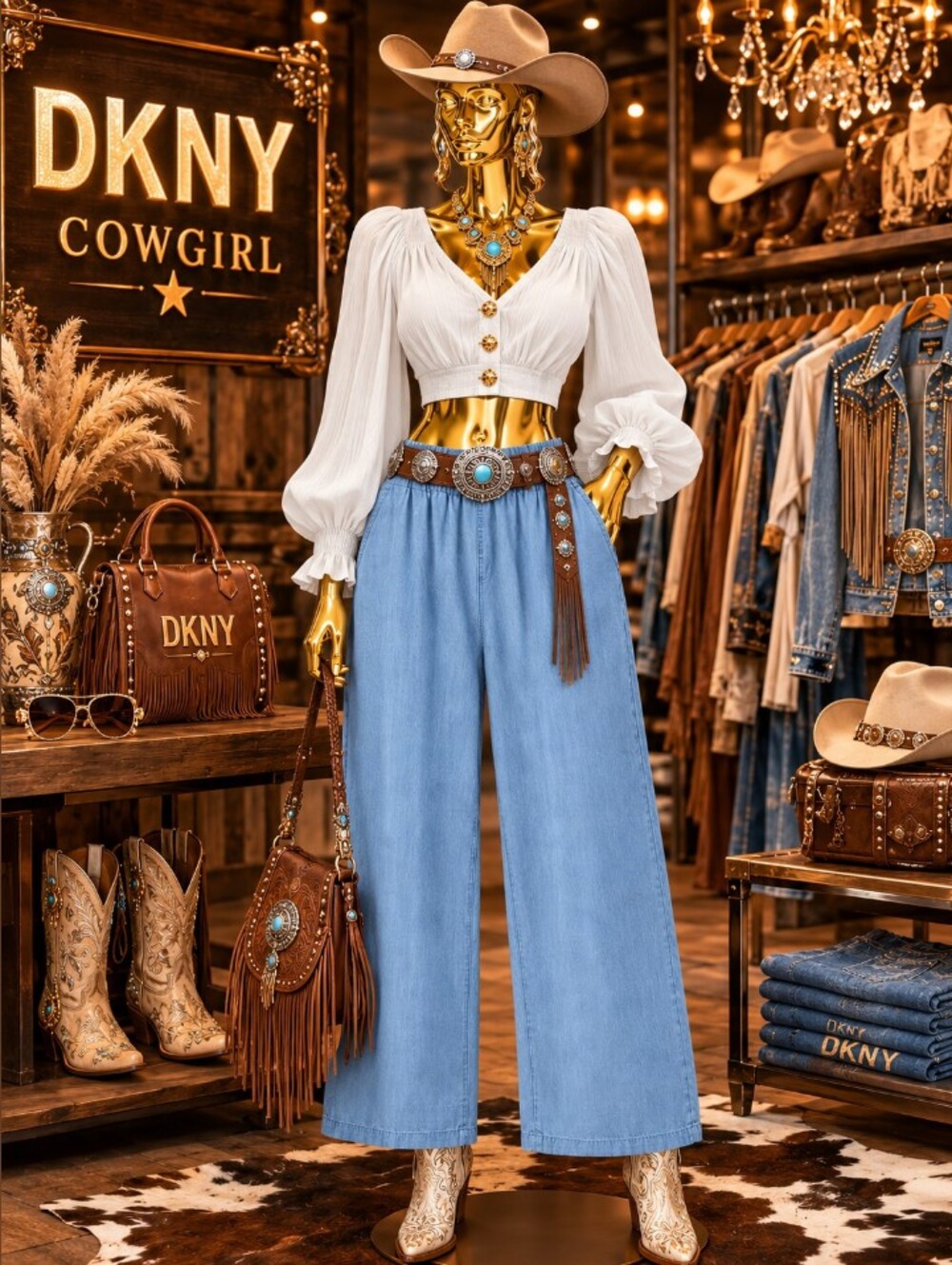 DKNY Light Blue Wide-Leg Pull-On Jeans